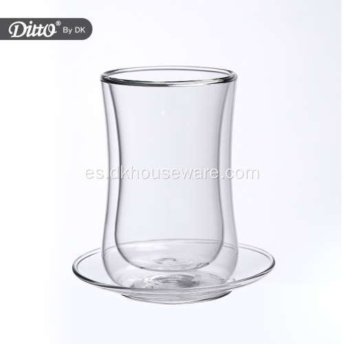 Juego de vasos de vidrio de doble pared con platillo